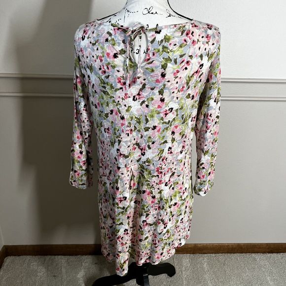 J Jill Love Linen 100% Linen Blouse Pink Green Watercolor Floral Shirt Sz Small - Picture 7 of 14
